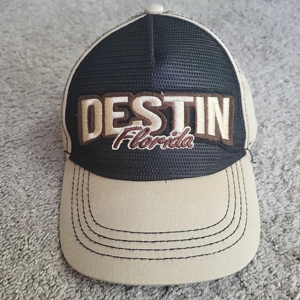 Destin Florida Baseball Golf Hat Cap Men's Adjustable One Size Beige&fBlack EUC